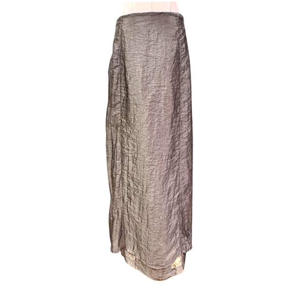 Free People Vintage Silver Metallic Crinkle Maxi Wrap Skirt Size 6 - Picture 1 of 7